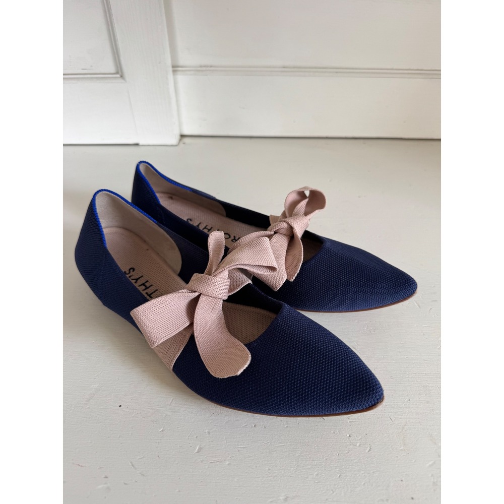 Rothy's The Point Mary Jane sapphire blue & pink bow flats size 10 - Picture 2 of 10
